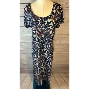 Peruvian Connection Folk Floral Maxi Dress Pima Cotton Jersey Stretch L